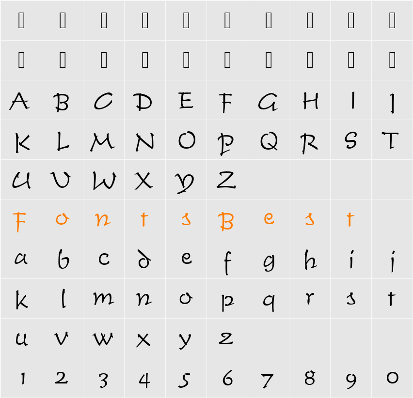 TimeScrDLig Character Map