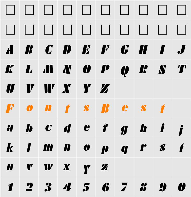 FuturistBlack Character Map