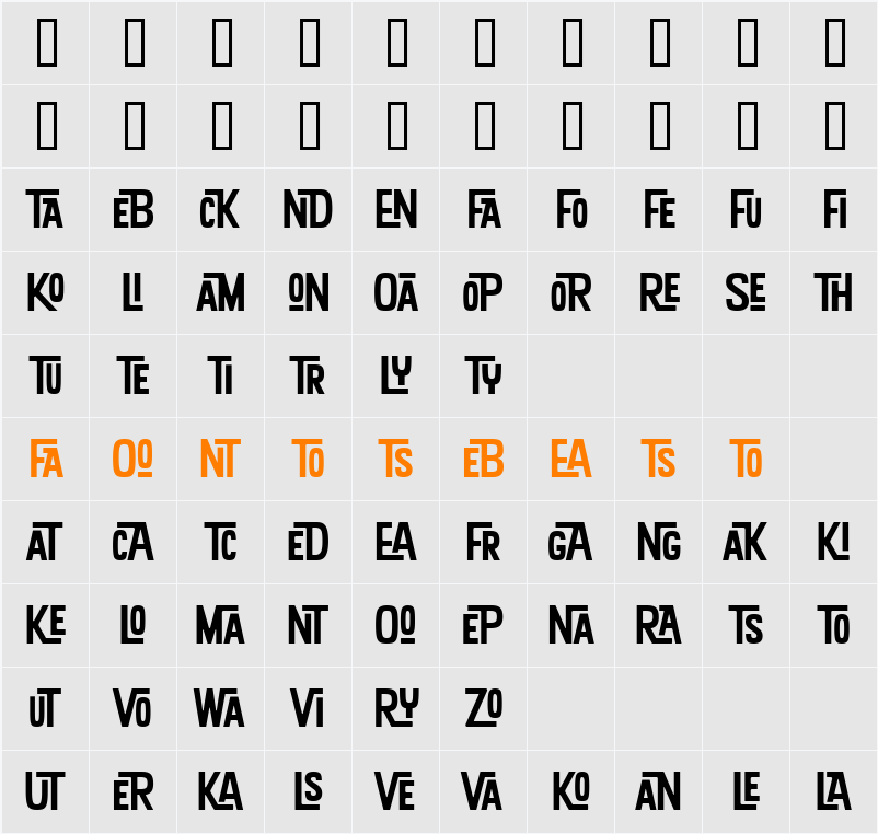 Kon Tiki Aloha Ligatures JF Character Map
