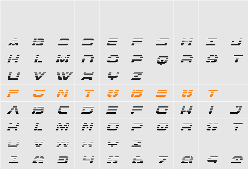 7th Service Gradient Italic Character Map