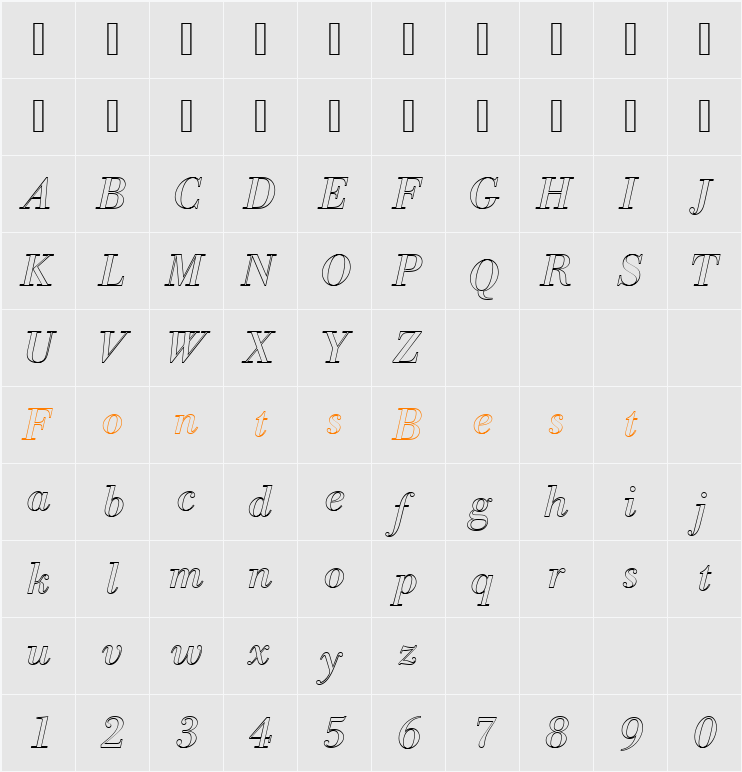 BodoniAntTRegItaOu1 Character Map