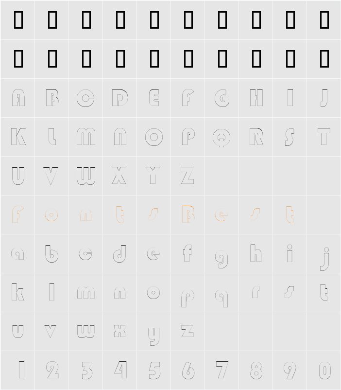 BongoBlackOutline Character Map