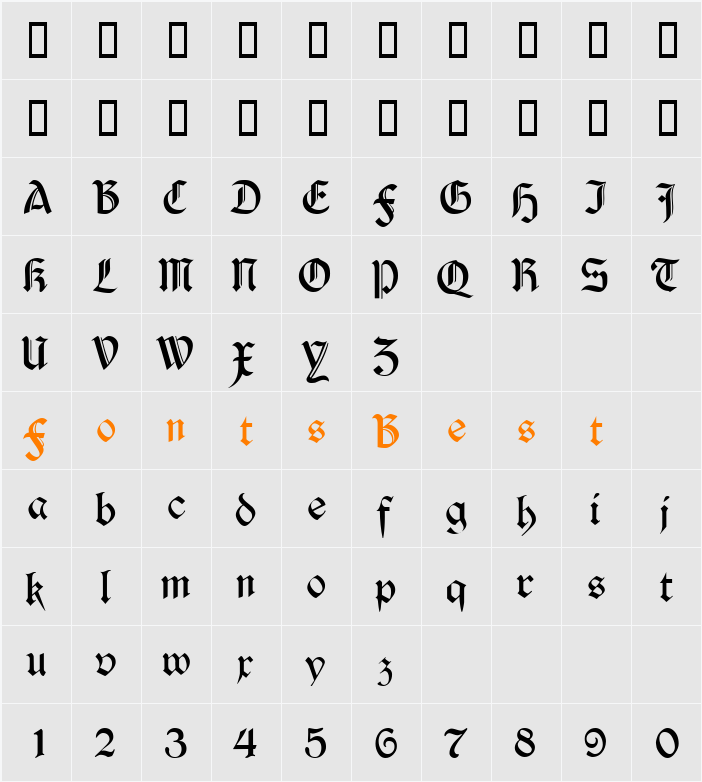 Durwent Character Map