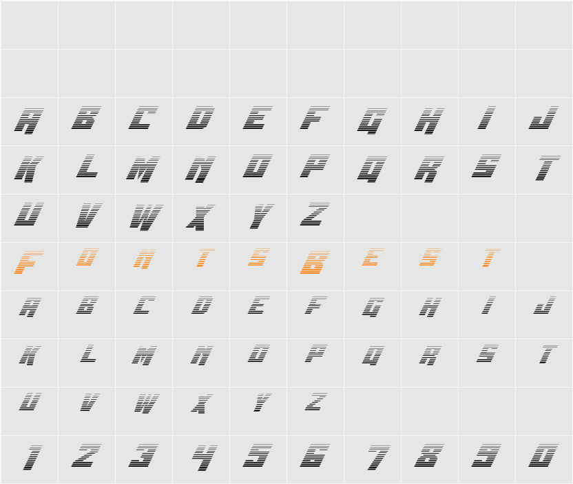 Whiskey Bravo Victor Gradient Character Map