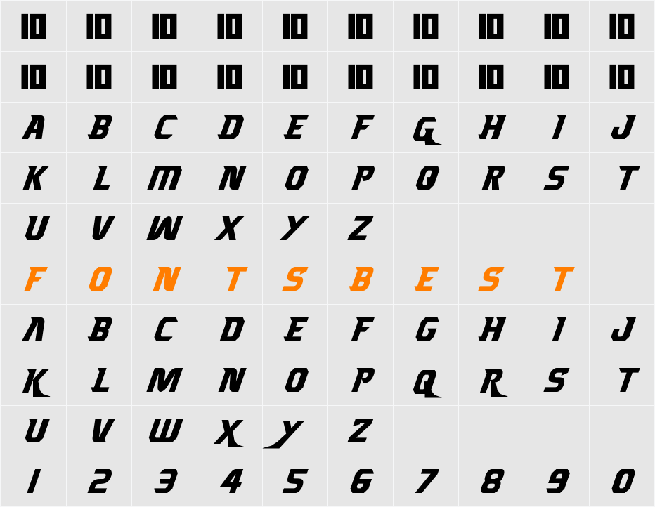 Borgsquad Condensed Italic Character Map