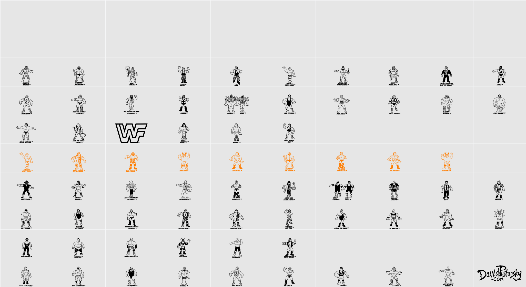 Retro Hasbro WWF Figures Character Map
