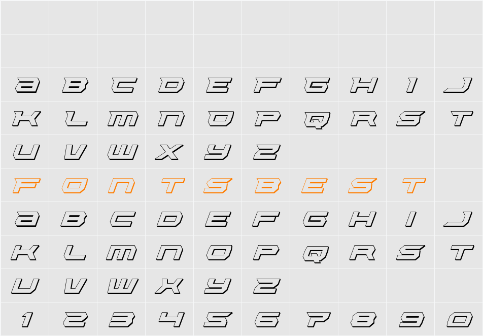 Lethal Force 3D Italic Character Map