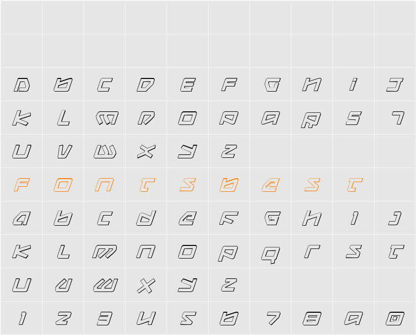 Kobold 3D Italic Character Map