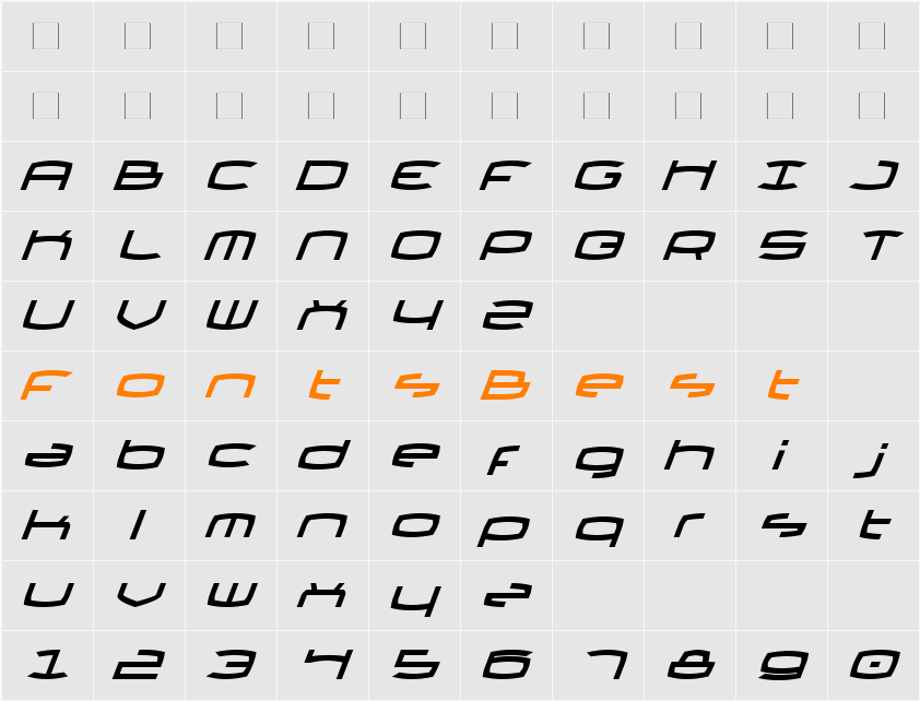 Thundergod II Italic Character Map