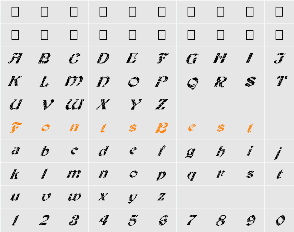 FZ JAZZY 19 CRACKED ITALIC Character Map