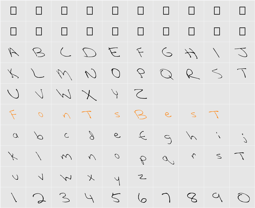 FZ HAND 12 LEFTY Character Map