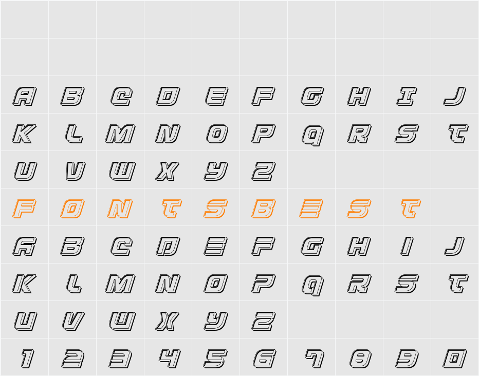Defcon Zero Engraved Italic Character Map