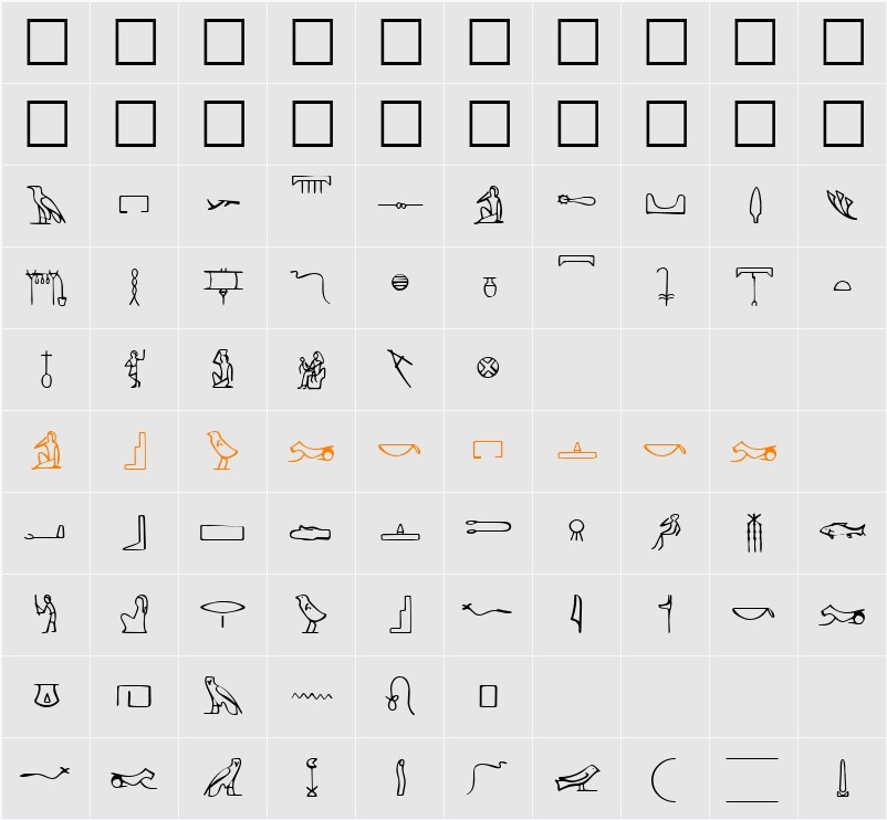 PharaohGlyph Character Map