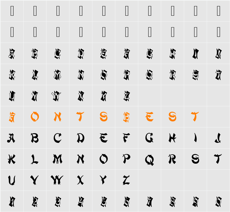 Mandarin Becker Initials Character Map