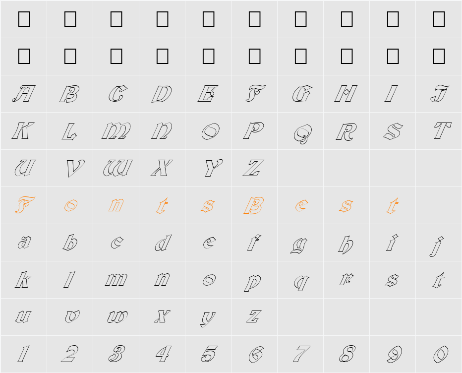 FZ JAZZY 19 HOLLOW ITALIC Character Map