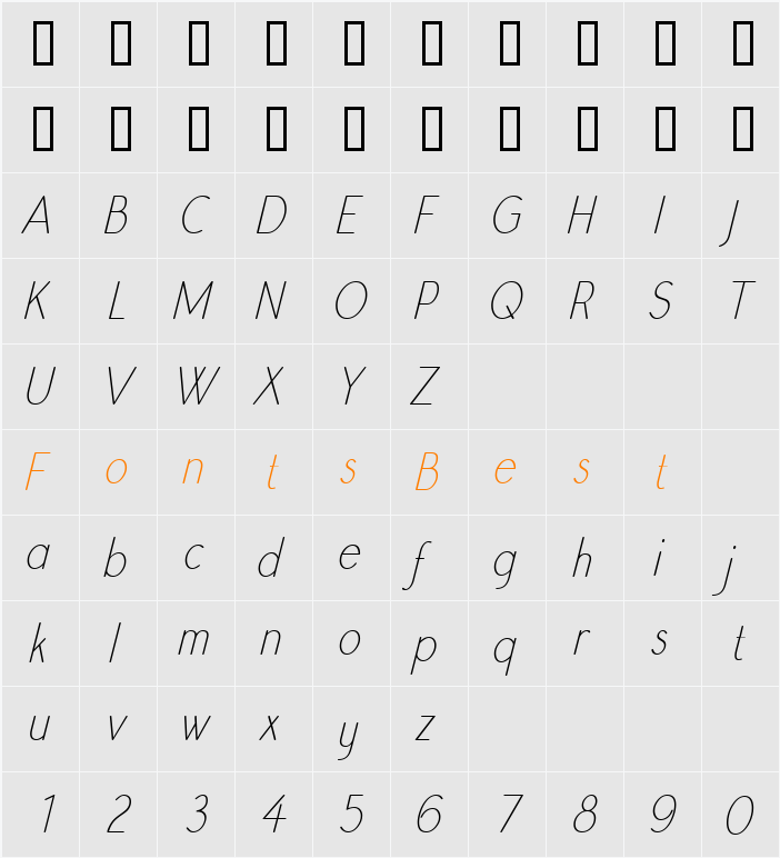 Register Sans BTN CnLt Character Map
