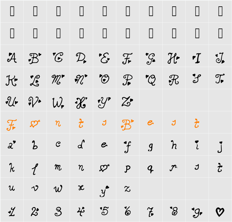 SecretLoveLetters Character Map