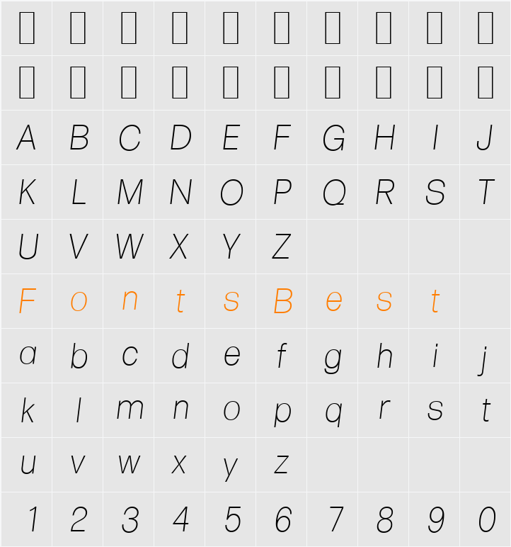 FormulaSerial-Xlight Character Map