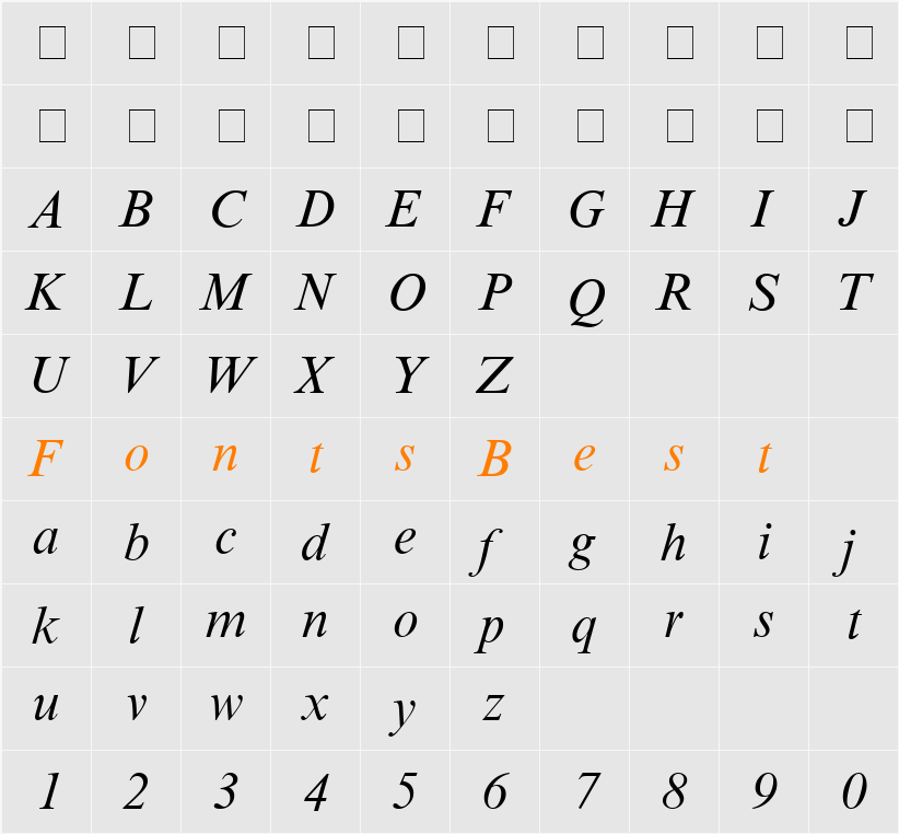Times New Roman Cyr Character Map