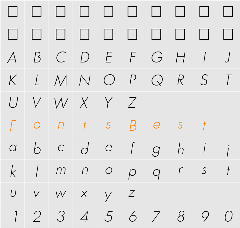 Limerick-XlightIta Character Map