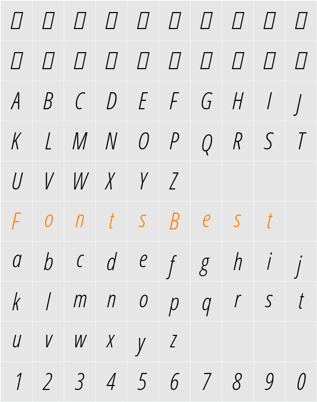 Open Sans Condensed Light Character Map