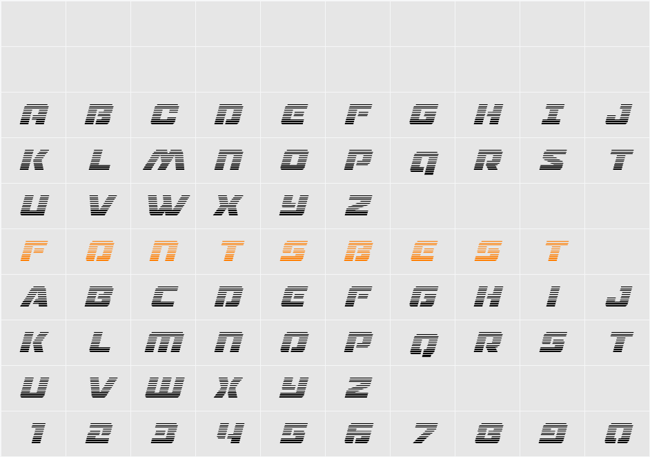Drone Tracker Gradient Italic Character Map