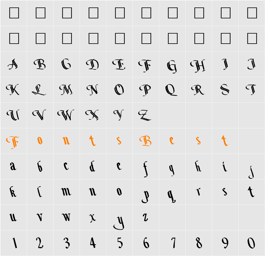 BottomOutOne104 ttcon Character Map
