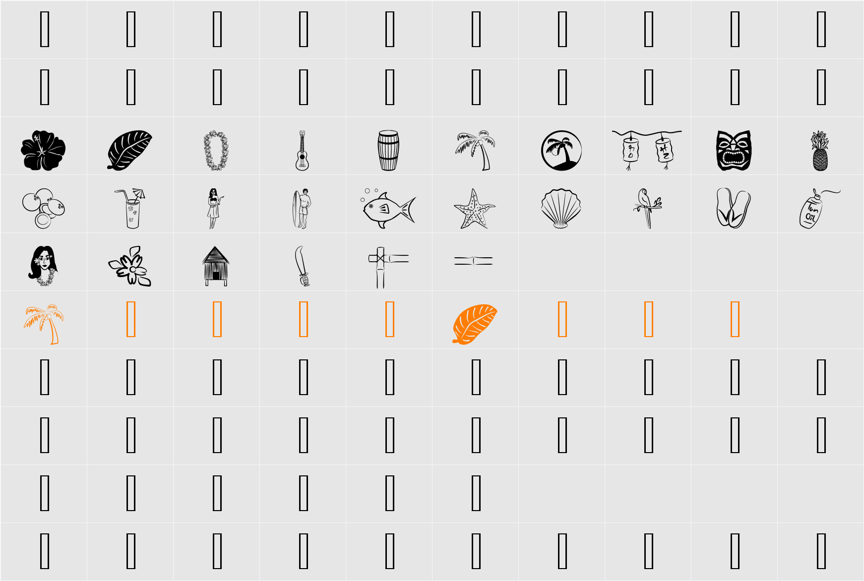 Tropicana BV Character Map