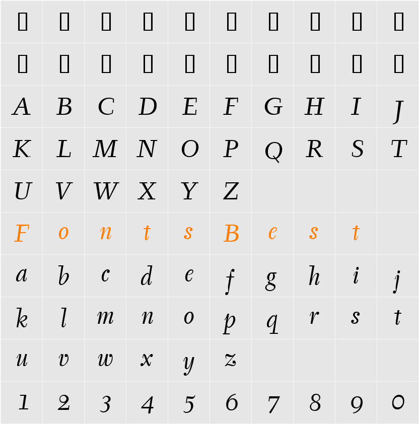 TyfaITC TT Character Map