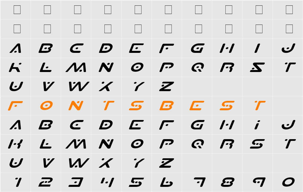 Planet S Expanded Italic Character Map