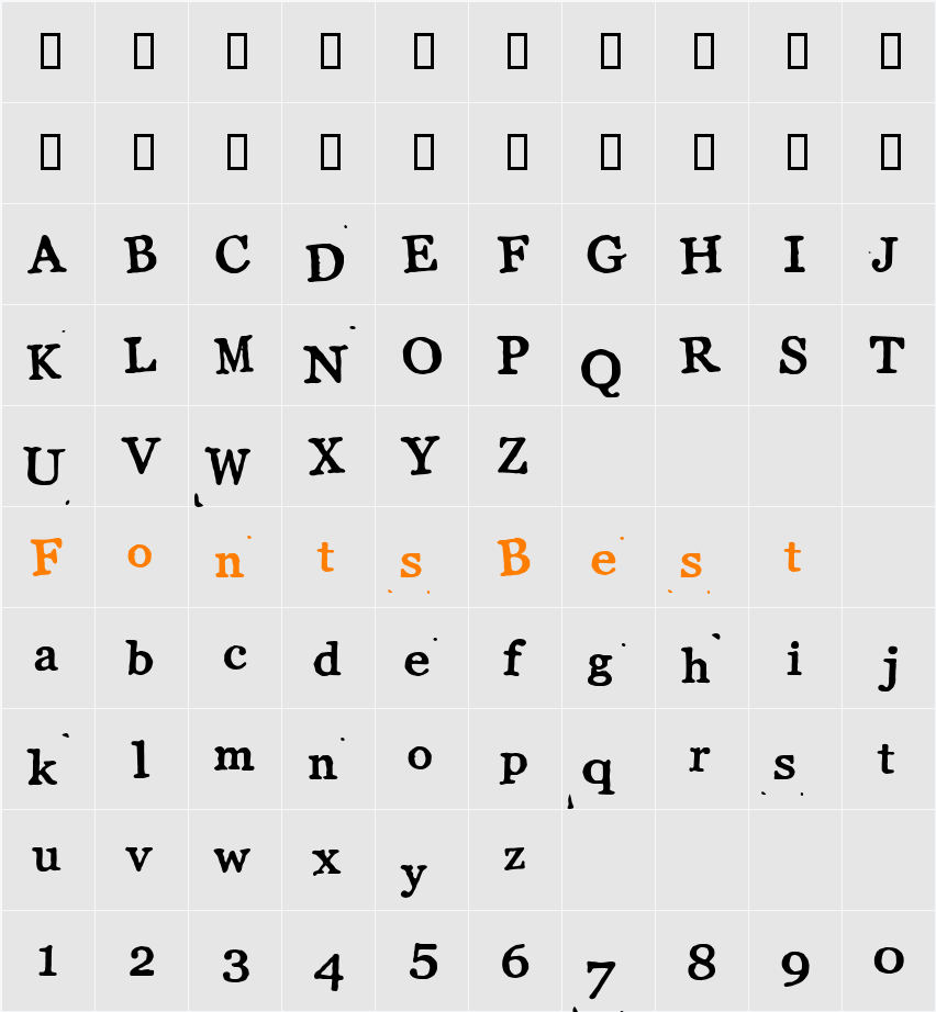 LLColon.TTF Character Map