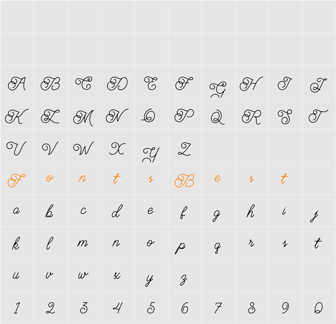 Brayden Script Character Map