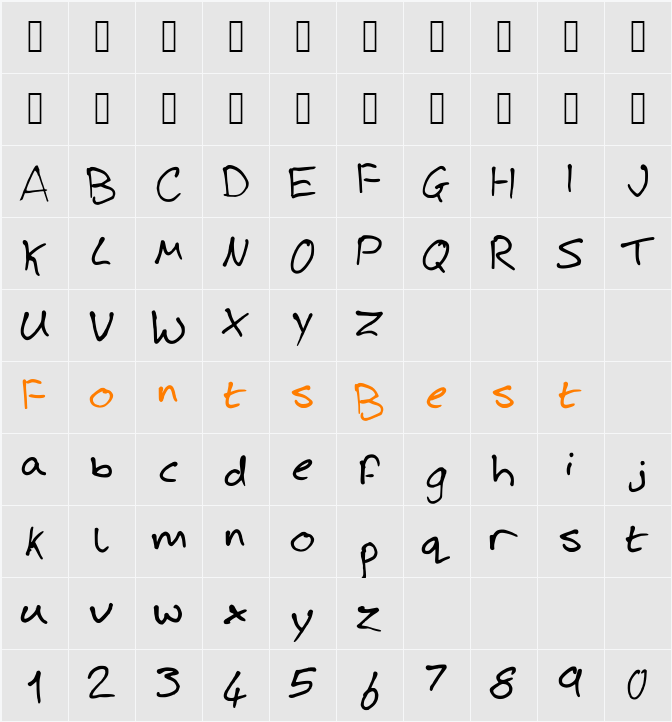 Josh Handwriting Character Map
