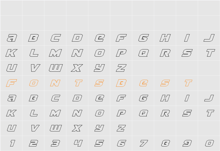 Terran Outline Italic Character Map