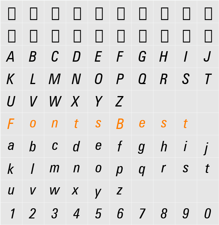 Zurich Cn BT Character Map