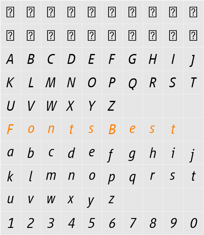 Vialog LT Com Light Italic Character Map