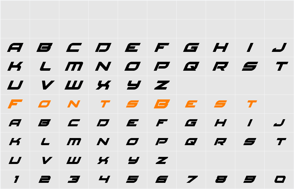 Red Rocket Super-Italic Character Map