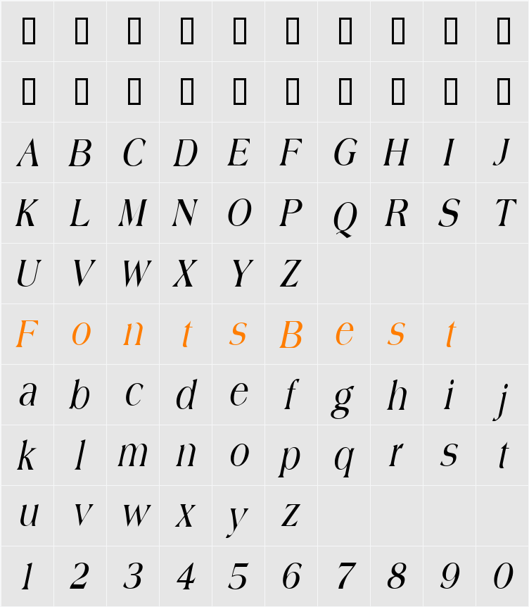 JadeCondensed Character Map