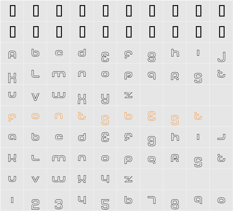 Tech Font Outline Character Map
