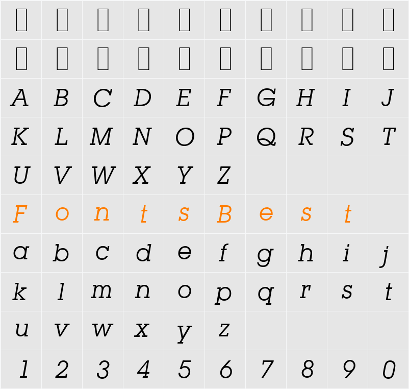 L850-Slab Character Map