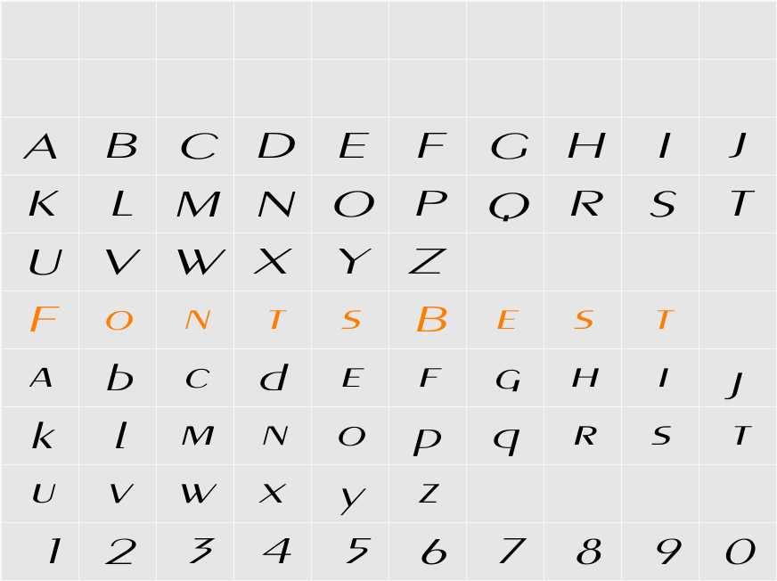 PigNoseTyp Italic Character Map