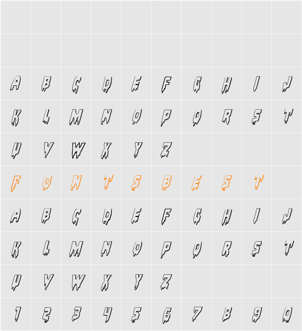 Bloodlust 3D Italic Character Map