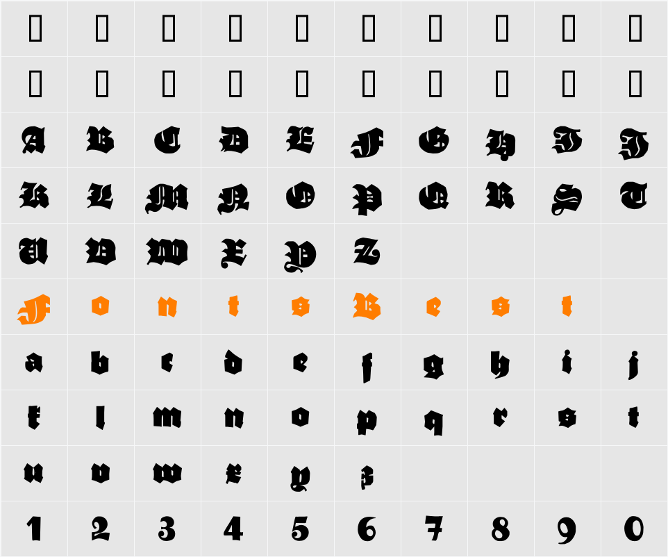 Ganz Grobe Gotisch Character Map