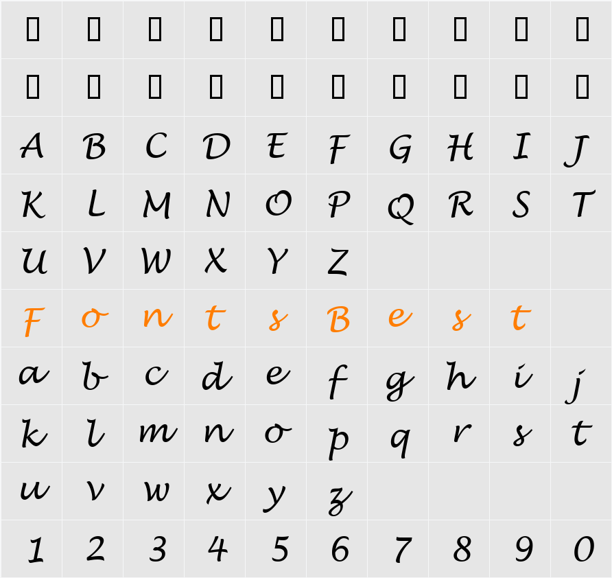 Lucida Handwriting Character Map