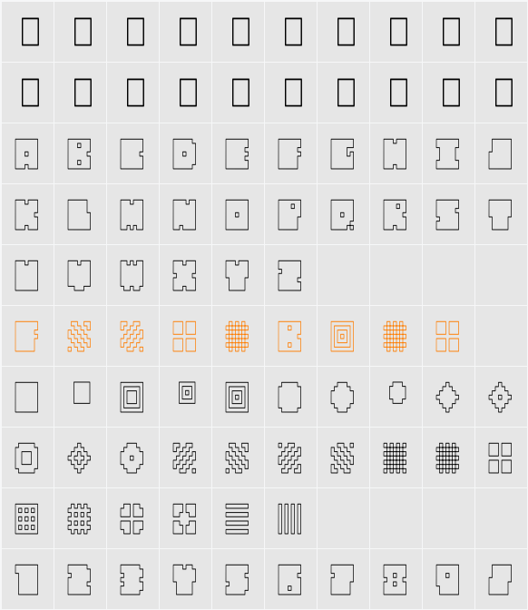 QUBE HOLLOW THIN Character Map