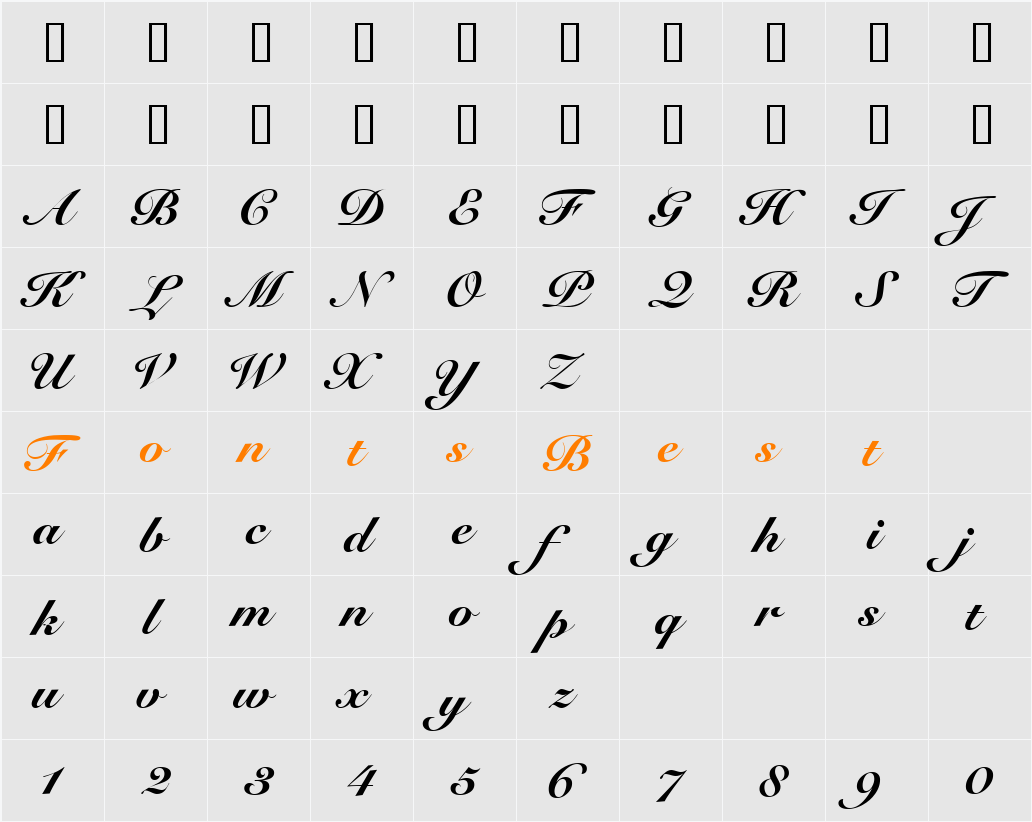 TangoScriptBlackSSK Character Map