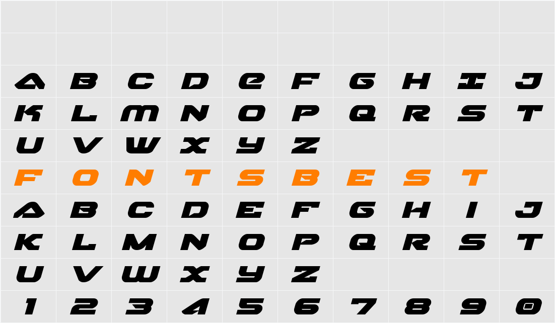 Skyhawk Expanded Italic Character Map