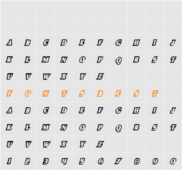 Icebox Art Condensed Italic Character Map
