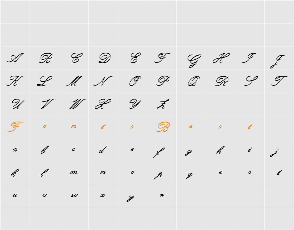Rough Brush Script Character Map