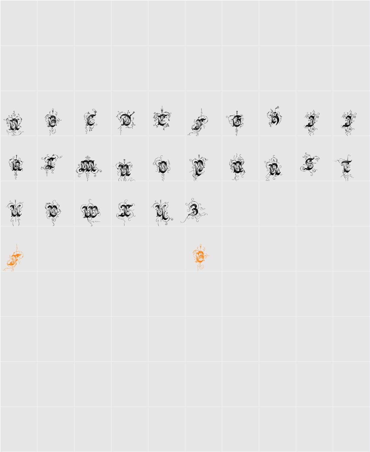 Saraband Initials Character Map